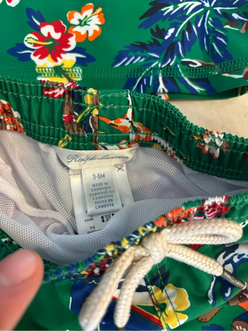 Ralph Lauren Green Tropical Print Kids Rash Guard and Swim Shorts Set